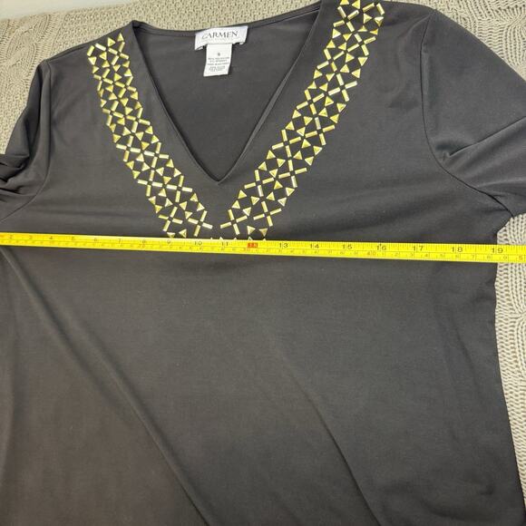 Carmen Marc Valvo Women's V-Neck Stud Front Blouse in black Size S - Picture 9 of 9